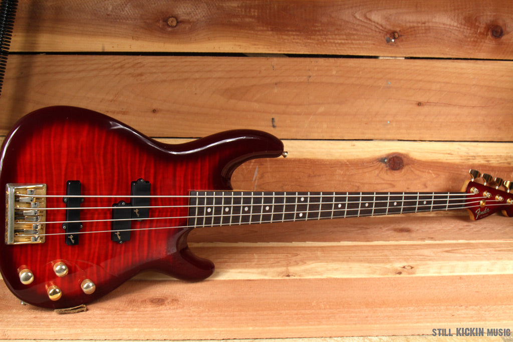FENDER LYTE PRECISION BASS + OHSC MIJ 1993 Cherry Flame P J Active