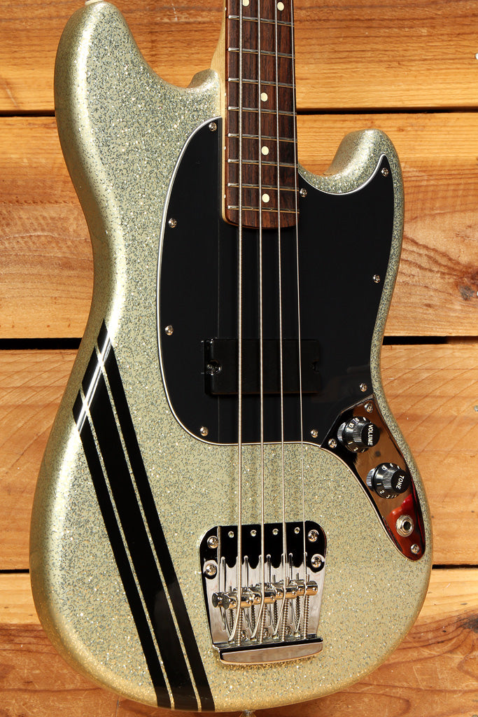 Fender Mikey Way Short Scale Mustang Bass Mint! Silver Flake + GT Stripe 11882