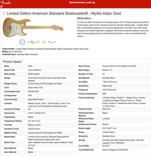 Fender Ltd Ed American Standard Stratocaster USA Aztec Gold +HSC Extras 36452