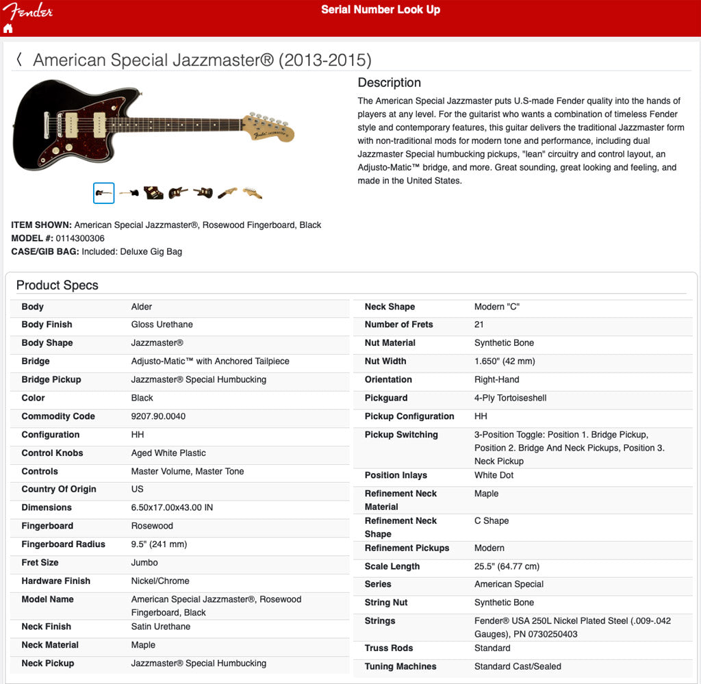 Fender 2013 American Special Jazzmaster Black Rosewood USA 53803