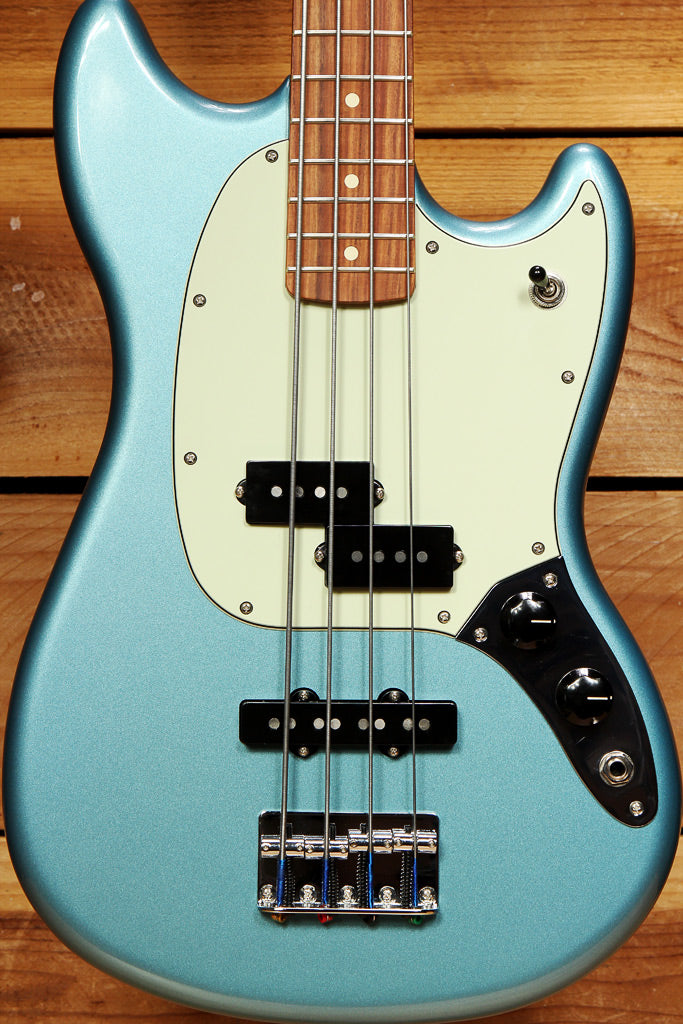 Fender Mustang Bass PJ Offset Series RARE Lake Placid Blue Short Scale+Bag 33531