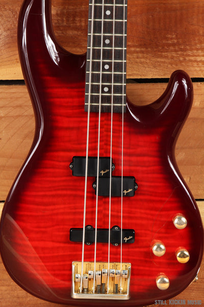 FENDER LYTE PRECISION BASS + OHSC MIJ 1993 Cherry Flame P J Active